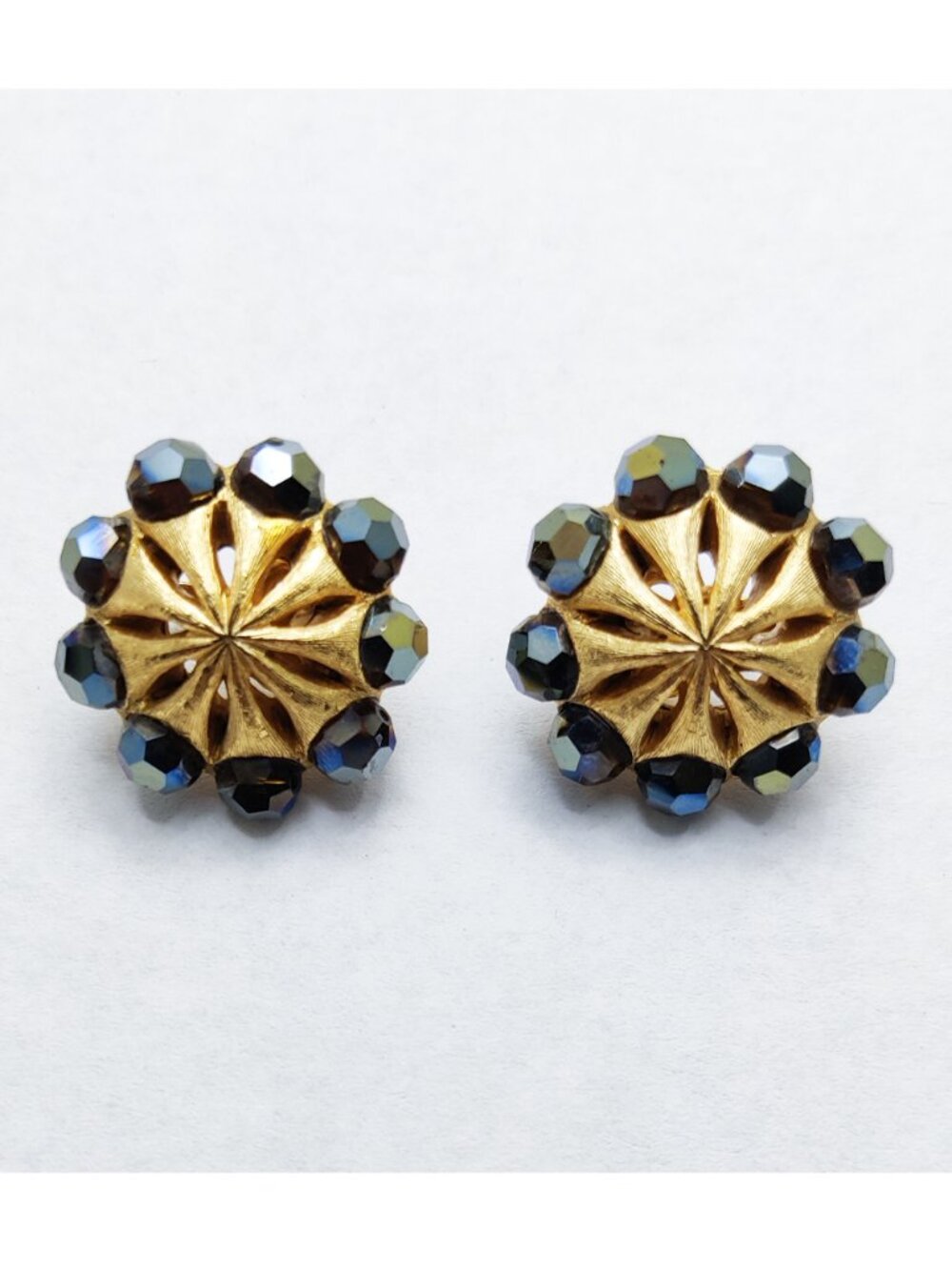 Vintage 1950s Signed Crown Trifari Gold Tone Aurora Borealis Necklace Earrings - Picture 4 of 7